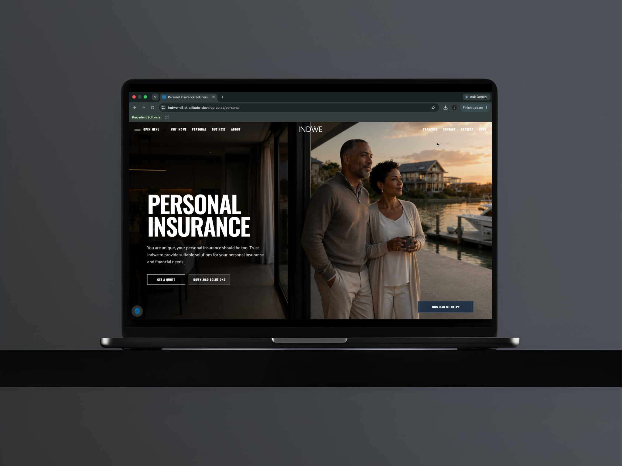 Indwe personal insurance page shown on a laptop